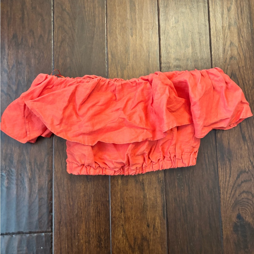 Banana Republic Coral Off-Shoulder Ruffle Crop Tank